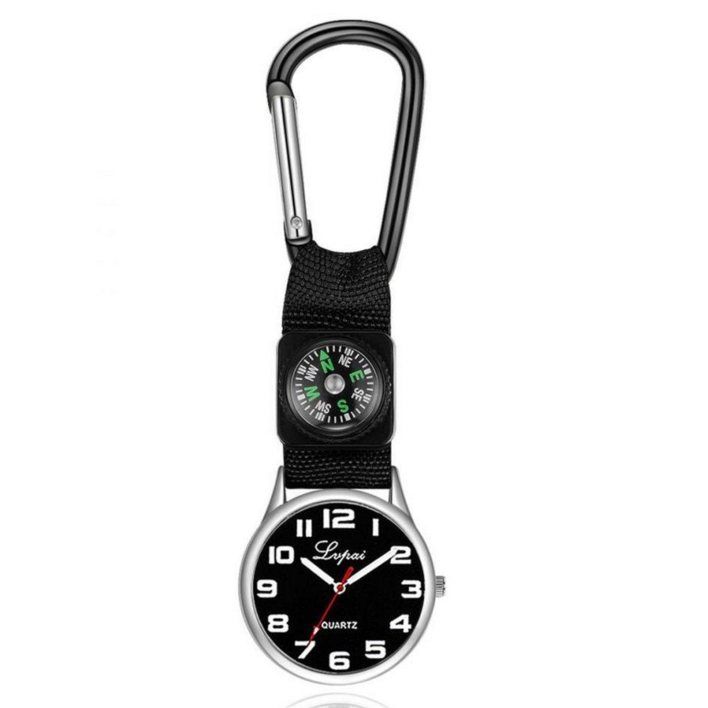 [Australia] - Sports Watch, Casual Multi Function Compass Watch with a Carabiner Hanging on the Pocket Running Watch for Camping(Black) 
