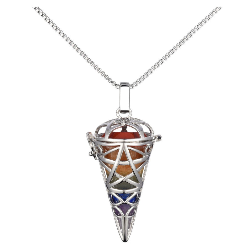 [Australia] - JOVIVI 7 Chakra Gemstone Pendant Necklace Reiki Energy Healing Crystal Pointed Dowsing Divination Pendulum Locket Style 