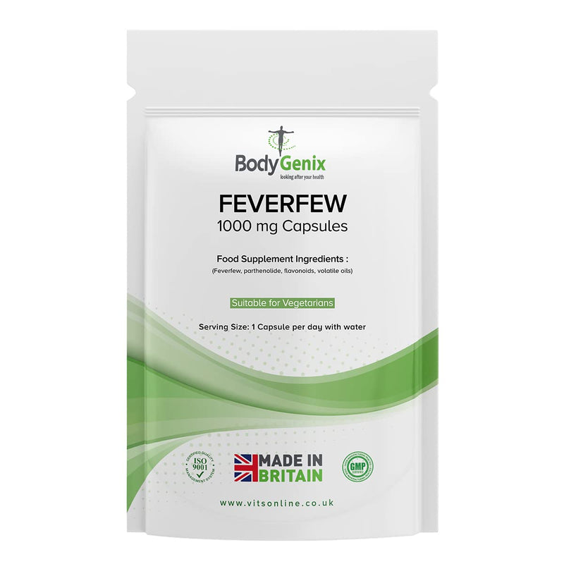 [Australia] - Bodygenix Feverfew 1000mg Vegan Capsules Supplements � with Anti-inflammatory Properties � Support Healthy Joints Health, Supports Mood and Migraine Headache (120) 