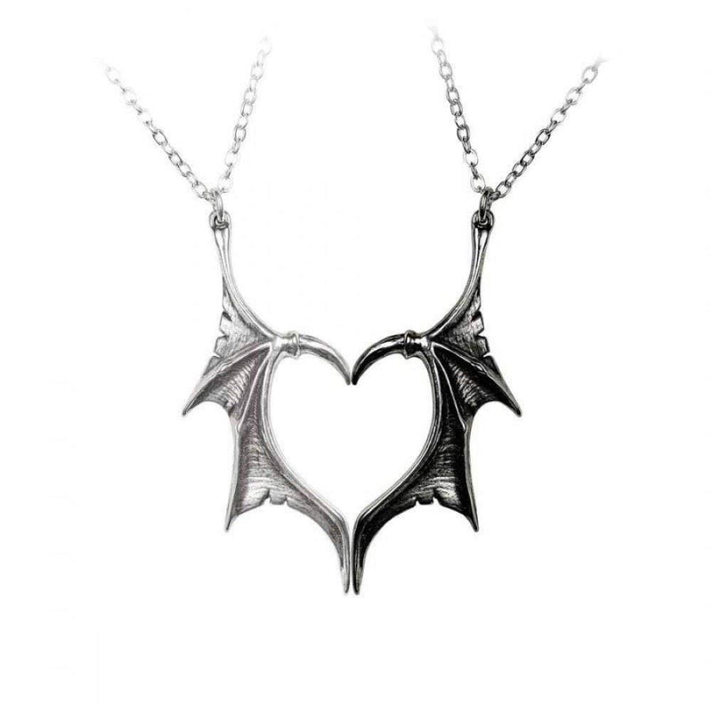 [Australia] - Alchemy Gothic Demon Wings Sweetheart Unisex Necklace Black-Silver, Pewter, 