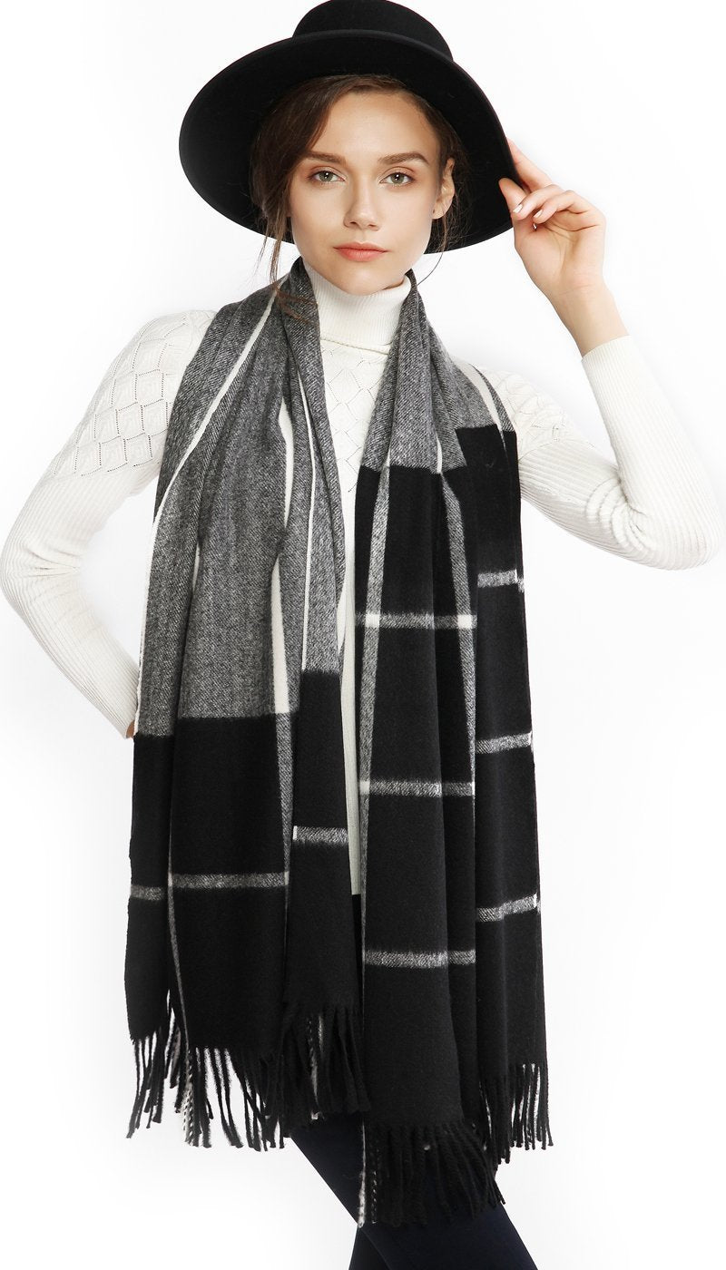 [Australia] - RIIQIICHY Women Scarf Winter Thick Oversized Pashmina with Tassel Plaid Striped Blanket Shawl Wrap Black 