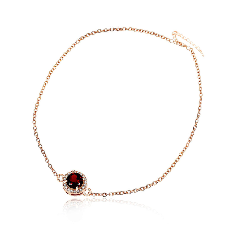 [Australia] - Uloveido Women Rose Gold Plated 925 Sterling Silver 0.6ct Round Natural Red Garnet Charm Chain Bracelet Adjustable FB040 