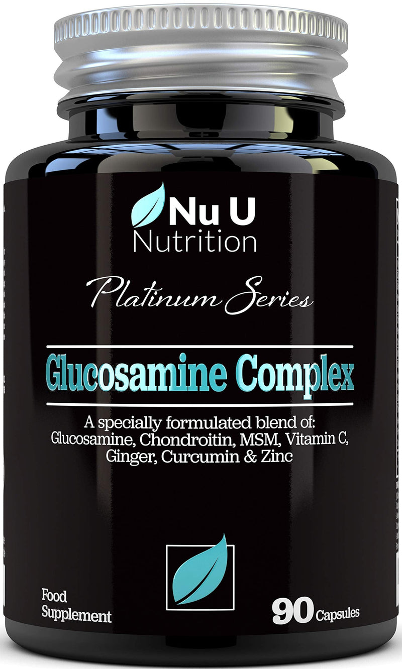 [Australia] - Glucosamine and Chondroitin, MSM, Vitamin C, Ginger, Turmeric Curcumin & Zinc | 90 Glucosamine Sulphate Capsules | Platinum Series by Nu U Nutrition Made in The UK 