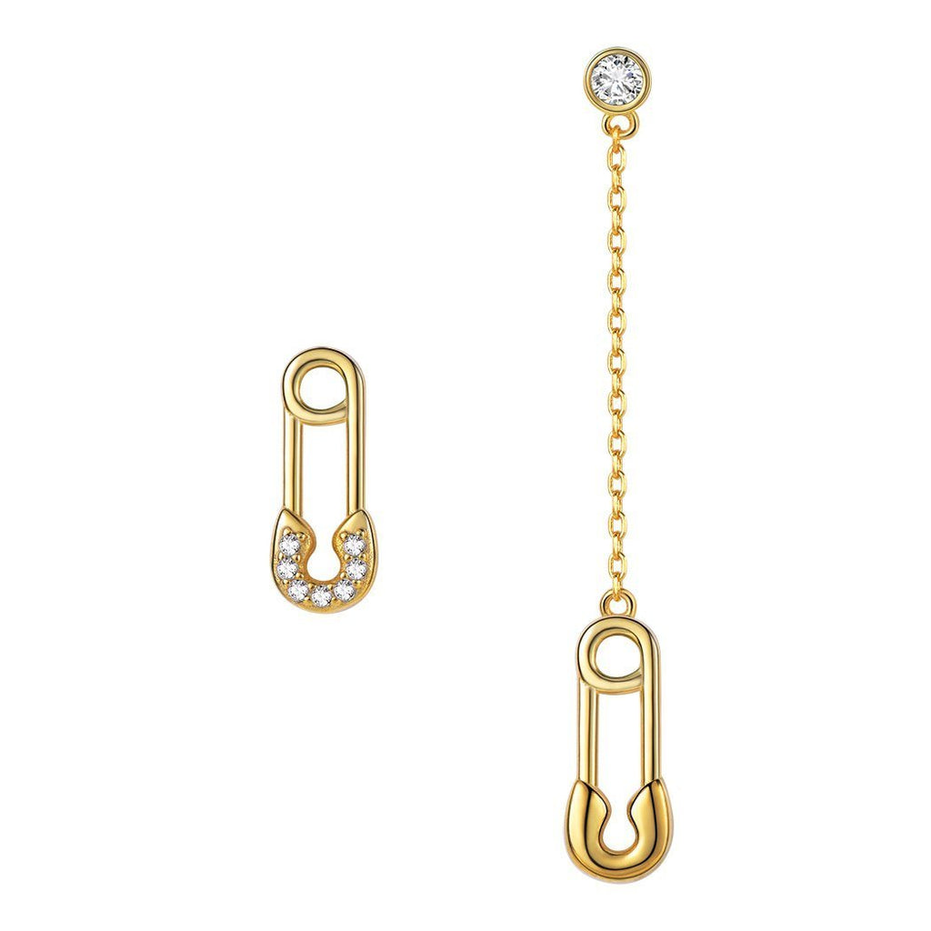 [Australia] - Teddy Bear Ballon Earrings 18K GoLd/Platinum Plated Pink Black CZ Asymmetric Earrings for Women B. Safety Pin-gold Plated S925 
