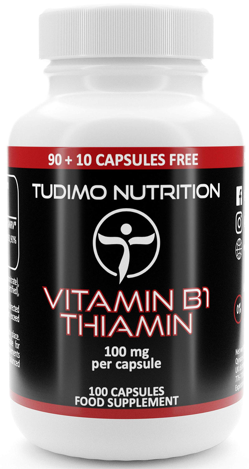 [Australia] - Thiamine Vitamin B1 100mg Capsules - 100 pcs (3+ Month Supply) of Rapidly Disintegrating Capsules, Each with 100 mg of Premium Quality VIT B1 Thiamin Mononitrate Powder 