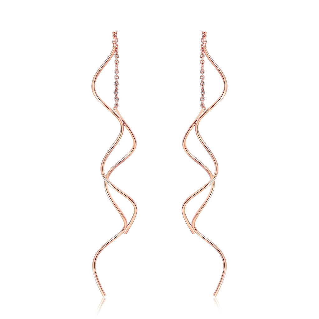 [Australia] - Acefeel Fresh Style Exquisite Threader Dangle Earrings Curve Twist Shape for Women's Gift Champagne Gold Plated 