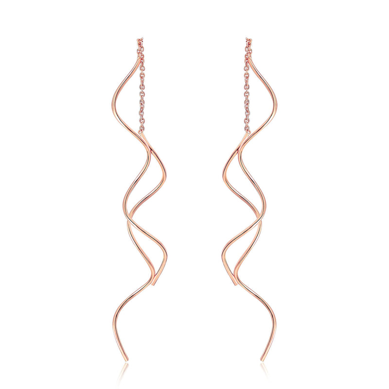 [Australia] - Acefeel Fresh Style Exquisite Threader Dangle Earrings Curve Twist Shape for Women's Gift Champagne Gold Plated 