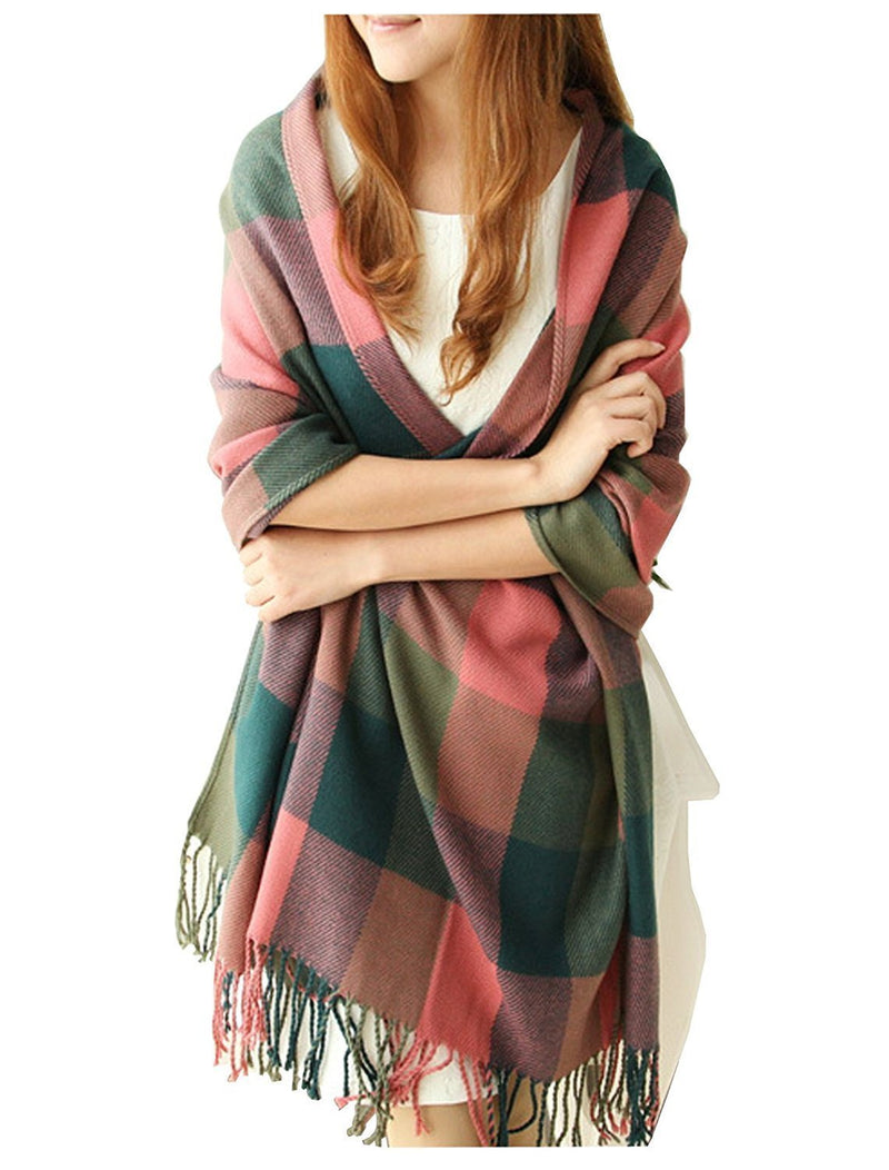 [Australia] - Chalier Ladies Scarf and Shawl Winter Ladies Scarves Blanket Scarf for Women Tartan Scarf Ladies Gifts Dark pink 
