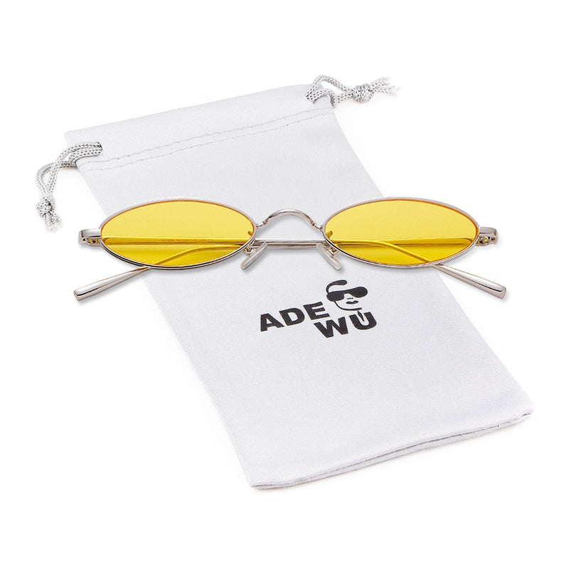 [Australia] - ADEWU Oval & Round Sunglasses Vintage Street Style Eyewear with Thin Metal Rim Men Women Oval - Yellow(lens)+silver(frame) New 