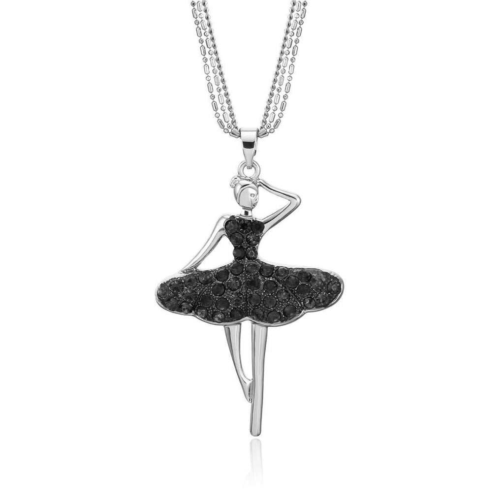 [Australia] - Ouran Necklace for Women,Ballet Dancer Pendant Necklace Girls Gift Gold or Silver Long Chain Necklace with Crystal Silver plated 