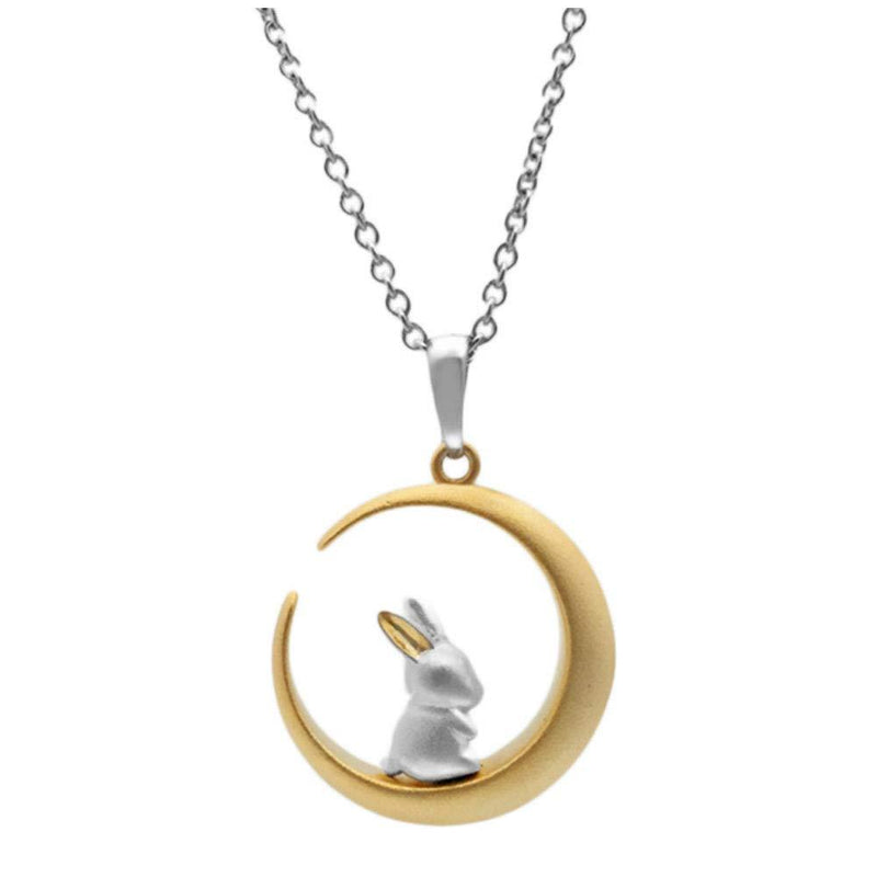 [Australia] - Helen de Lete 925 Sterling Silver Bunny On The Moon Collar Necklace 