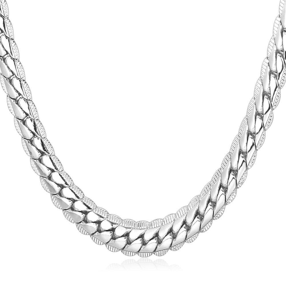 [Australia] - U7 Miami Chain Necklace/Bracelet 4.5MM/6MM/9MM Wide 14"-32" Length Punk Wide Snake Chain Customizable Gold/Platinum/Rose Gold/Black Plated Hiphop Jewellery for Men Boys (with Gift Box) No Personalized- 6mm - Platinum Plated 46.0 Centimetres 