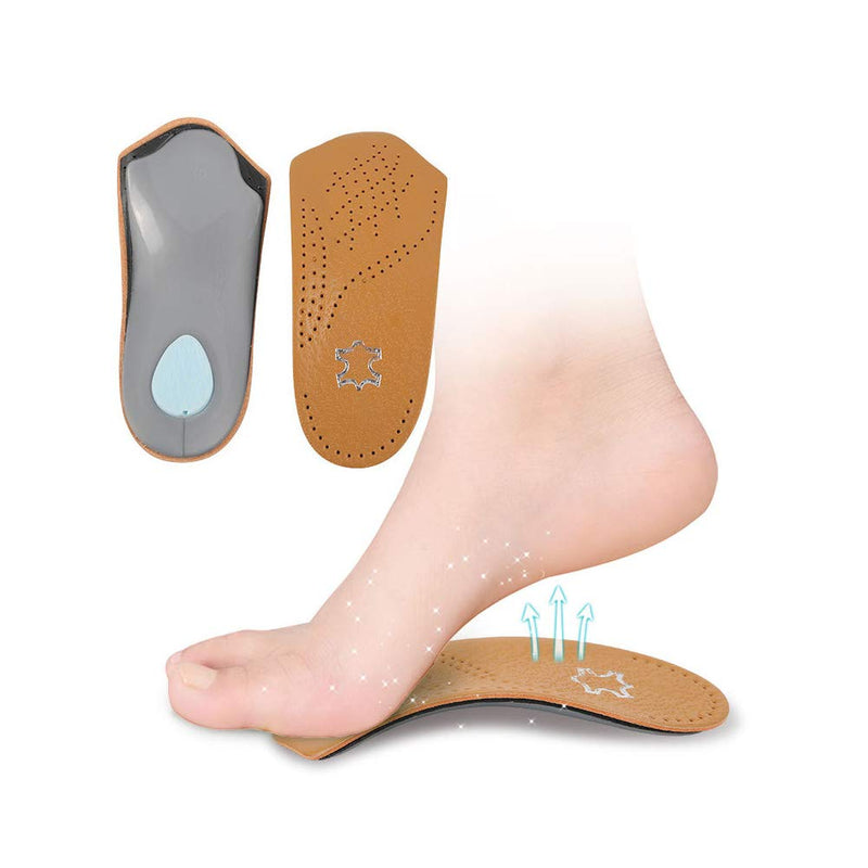 [Australia] - 3/4 Cushioned Orthotic Insoles with Metatarsal Pad, Leather Half Shoe Inserts 2.8cm Arch Support for Plantar Fasciitis, Pair (EU 41/42) EU 41/42 