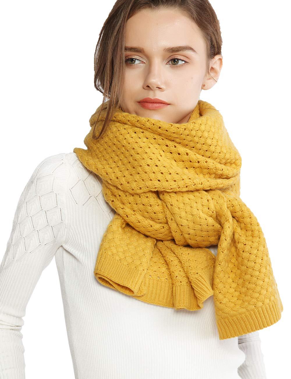 [Australia] - RIIQIICHY Chunky Knit Scarfs for Women Thick Cable Shawls Wrap Winter Soft Warm Long Large Solid Color Pashminas Stole Yellow 