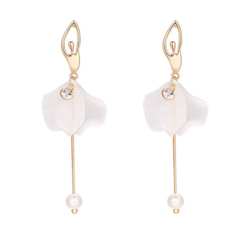 [Australia] - Mecool Petals Long Drop Earrings Resin Petals Shape Earrings Inlay CZ Dangle Earrings 