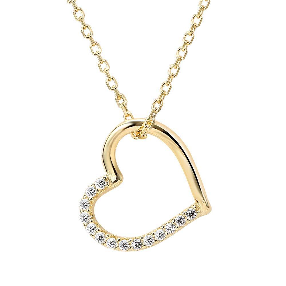 [Australia] - HIYOUNG Necklaces Love Heart Pendant Necklace with 925 Sterling Silver Cubic Zirconia, Gifts for Women Gold 