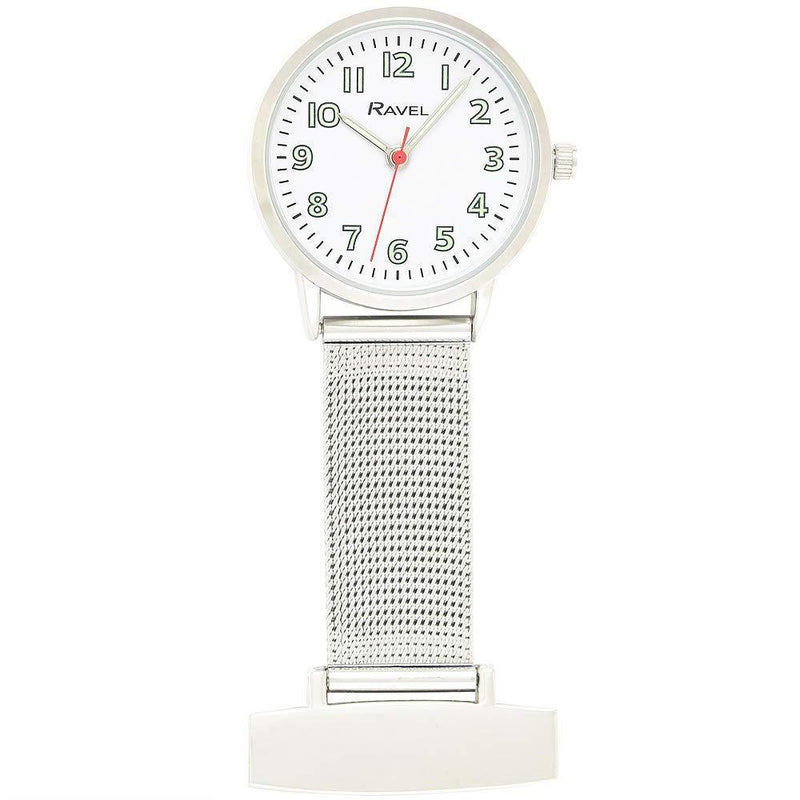 [Australia] - Ravel Easy Read Mesh Nurses Fob Watch Silver Tone / White Dial 