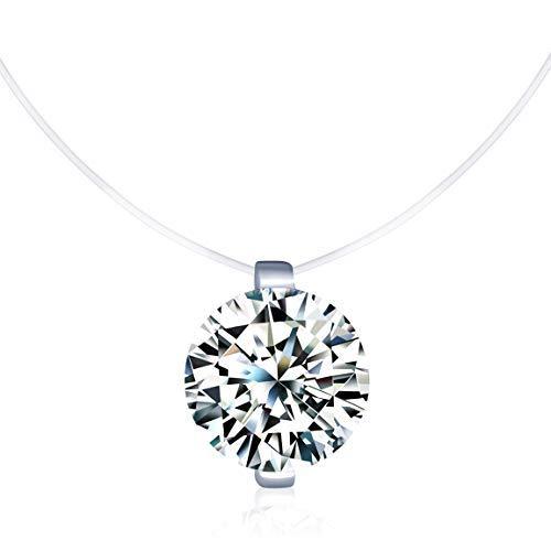 [Australia] - Infinite U 925 Sterling Silver Cubic Zirconia Pendant Solitaire Necklace Choker Invisible Necklace for Women/Girls, Gift Box and 3D Greeting Card 