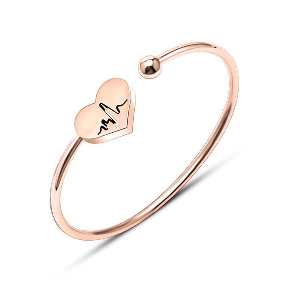 [Australia] - AILUOR Women's Nurse Bracelet- Heartbeat EKG Adjustable Silver Gold Open Cuff Heart Bangle Bracelet Rose Gold 