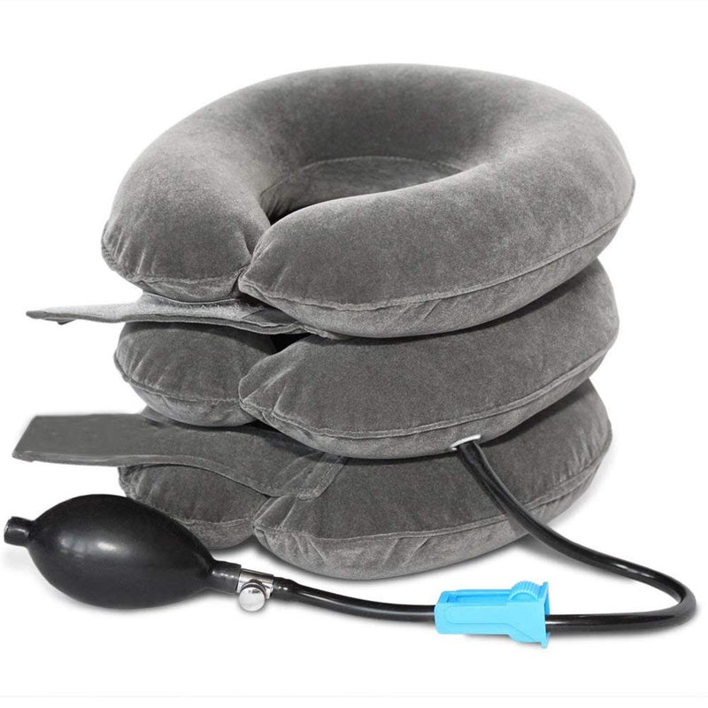 [Australia] - TEEROVA Cervical Neck Traction Collar Device Inflatable Spine Alignment Pillow Instant Pain Relief for Chronic Neck and Shoulder Pain (Gray) Gray 