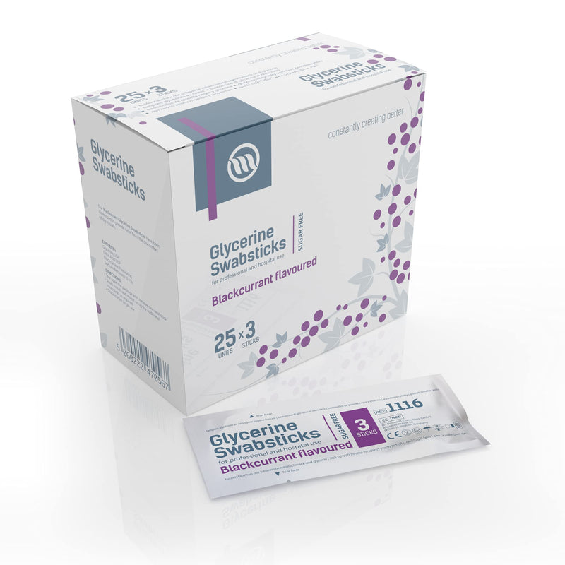 [Australia] - Optimum Medical Glycerin Swabsticks – Lemon or Blackcurrant Flavour Pleasant Tasting Sugar Free Swab Sticks for Dry Mouth Relief and Dental Hygiene (Blackcurrant - Box of 75) Blackcurrant - Box of 75 