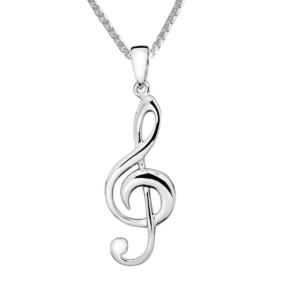 [Australia] - Paul Wright 925 Sterling Silver Treble Clef Pendant Necklace, 41cm plus 5cm Extender 