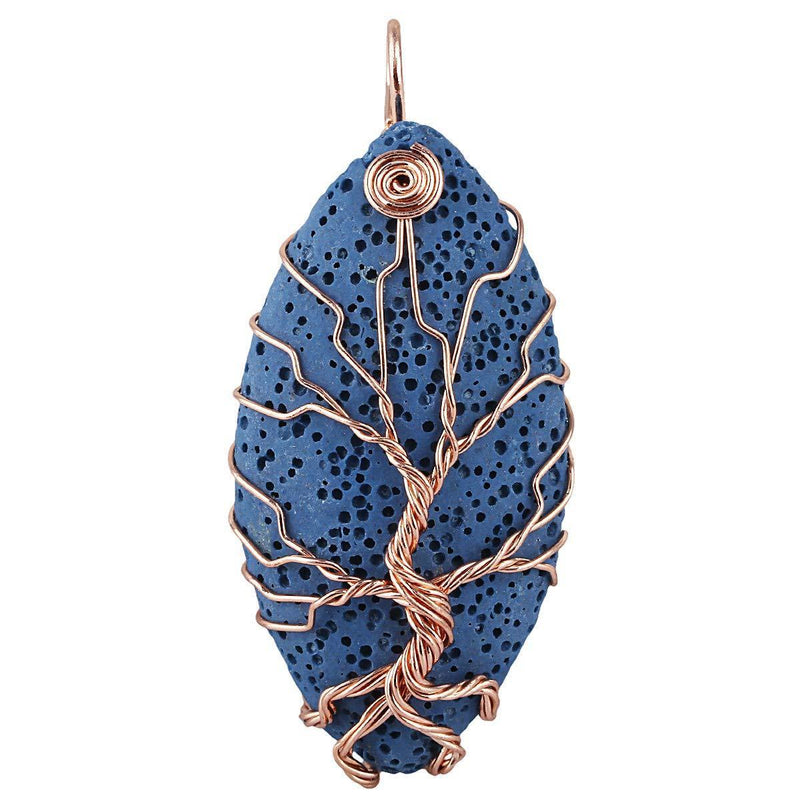 [Australia] - KYEYGWO Stone Tree of Life Necklace for Women and Men, Handmade Copper Wire Wrapped Pendant Jewelry Blue Lava Rock 
