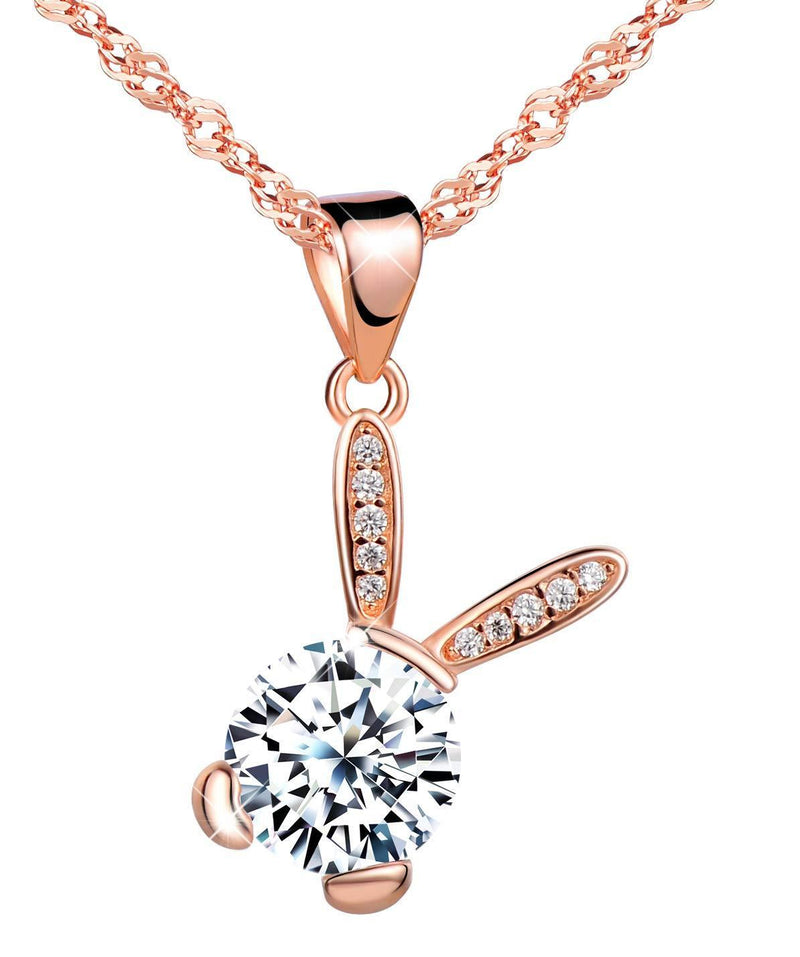 [Australia] - Infinite U Girls Rabbit Necklace 925 Sterling Silver Cubic Zirconia Pendant Necklace 18" Rose Gold 