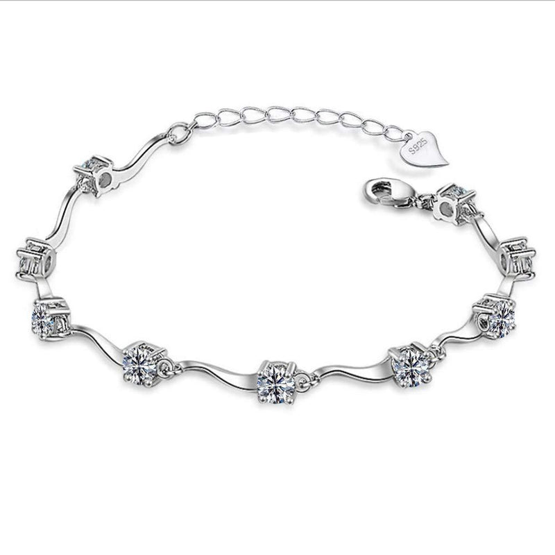 [Australia] - Epoch World Ladies Crystal White Gold Plated Silver Bracelet with Shiny Cubic Zirconia jewelry bracelets for Women Girls with a Gift Box 