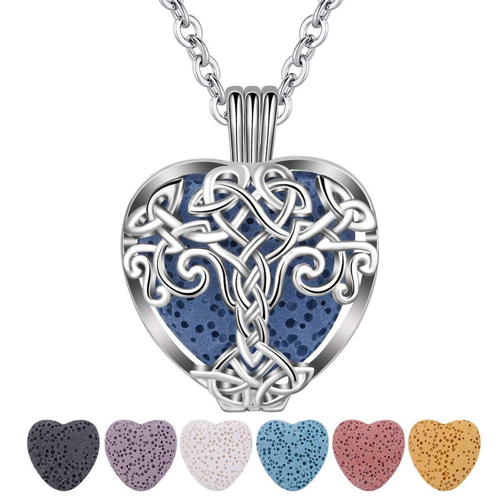[Australia] - CELESTIA Women's Scented Essential Oils Diffuser Necklace, Silver Plated Celtic Tree of Life and Heart Locket Pendant with Volcanics, Fragrance Aromatherapy Jewellery Celtic Tree of Life 20mm 