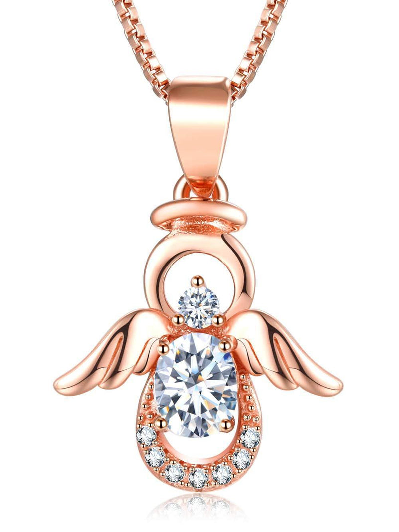 [Australia] - Qings Guardian Angel Necklace 925 Sterling Silver Lovely Gold Angel Pendant with Twinkling CZ Birthday Gift for Women Girls 