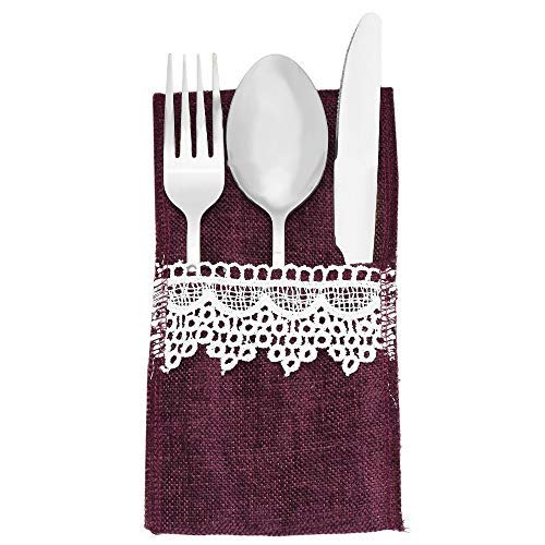 [Australia] - mookaitedecor 6Pcs Purple Cutlery Holder Pouch Lace Tableware Pocket for Vintage Wedding Table Decor Favor Party Knifes Forks Bag Rustic 