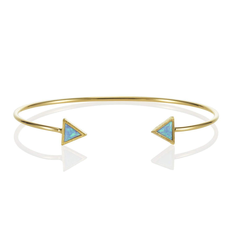 [Australia] - namana Triangle Opal Bangle Bracelet. Dainty Geometric Open Bangle with Created Opals. 14ct Gold Plated or Silver Coloured Bangles for Women 14ct Gold Plated Base Metal Blue Opal 