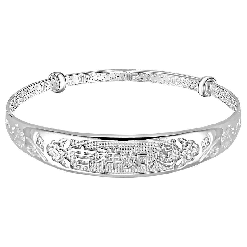 [Australia] - Mecool S999 Sterling Silver Bangle Bracelet Carved Expandable Bangle Adjustable Good Luck Bracelet 