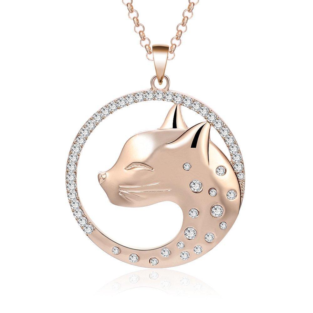[Australia] - Fashion Necklace for Women Cute Cat with CZ Crystal Pendant Necklace Gold and Silver Plated Long Chain Necklace for Girls Rose Gold 