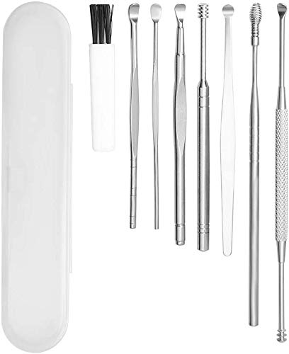 [Australia] - nuoshen 7 Pieces Ear Wax Removal Ear Pick, 7-in-1 Ear Cleaning Tool with Small Cleaning Brush Stainless Steel Ear Curette 