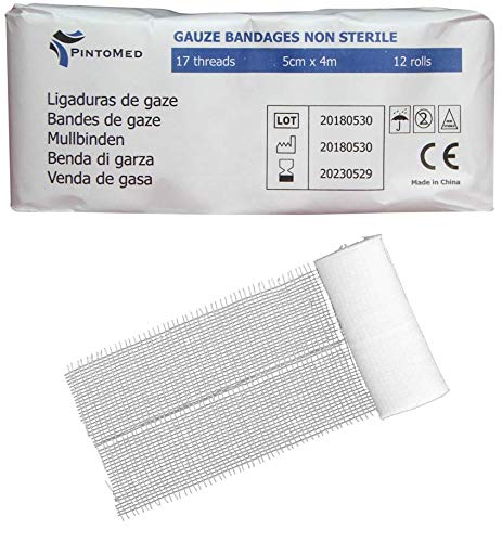 [Australia] - PintoMed - Gauze Bandage Roll Stretch Wound Care, Absorvent and Keeps Clean -17 Threads Non Sterile Size 5Cmx 4Mts 12pcs per Pack 5 CM 