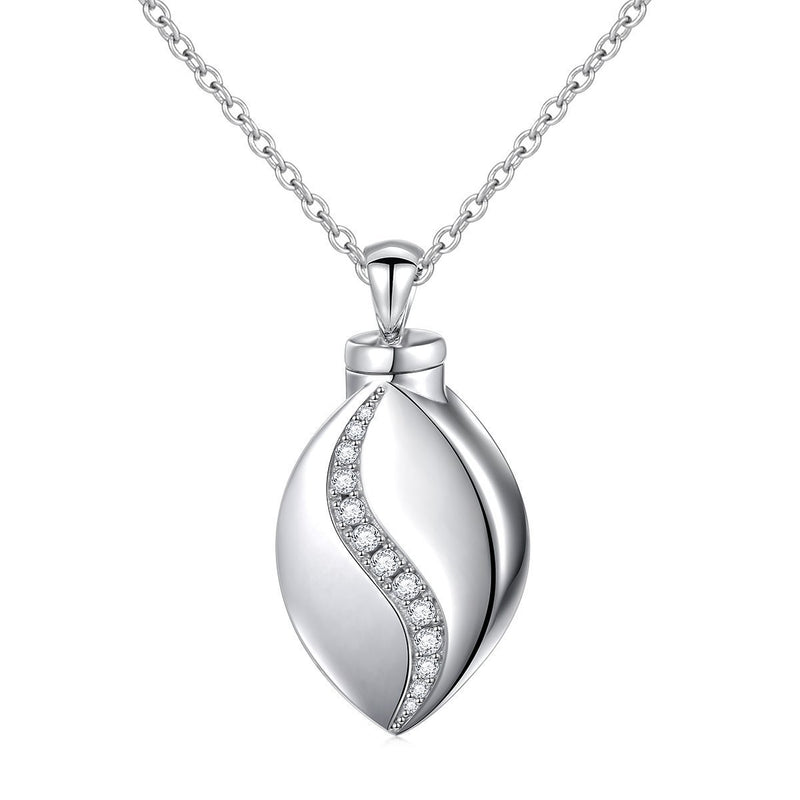 [Australia] - Flyow Cremation Jewelry 925 Sterling Silver Memorial Urn Ashes Keepsake Cylinder Necklace Pendant Leaves 