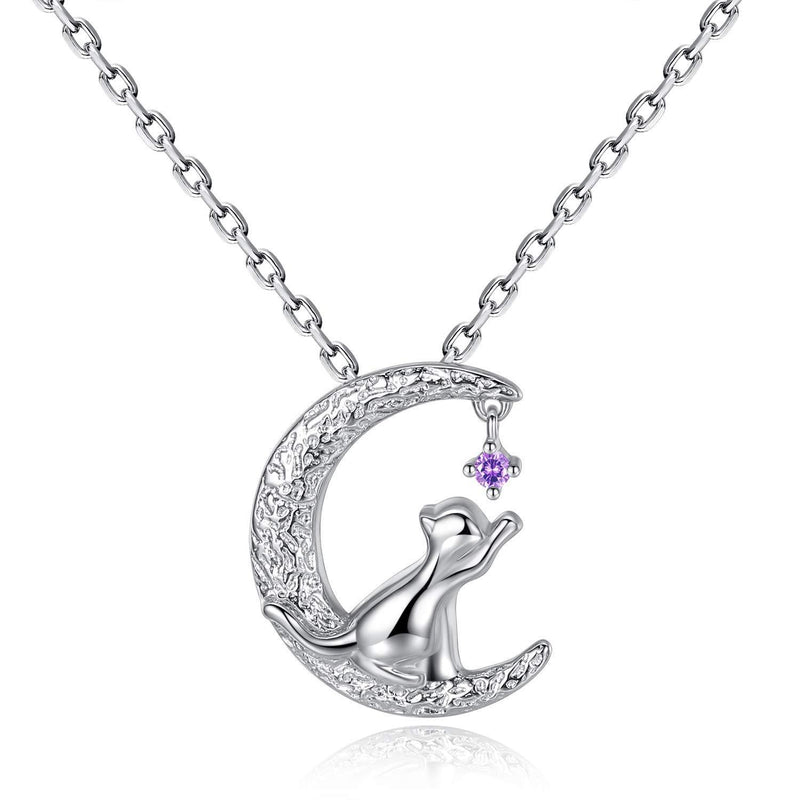 [Australia] - VIKI LYNN Cat Moon Necklace Sterling Silver Cat Jewelry for Cat Lovers Wommen 