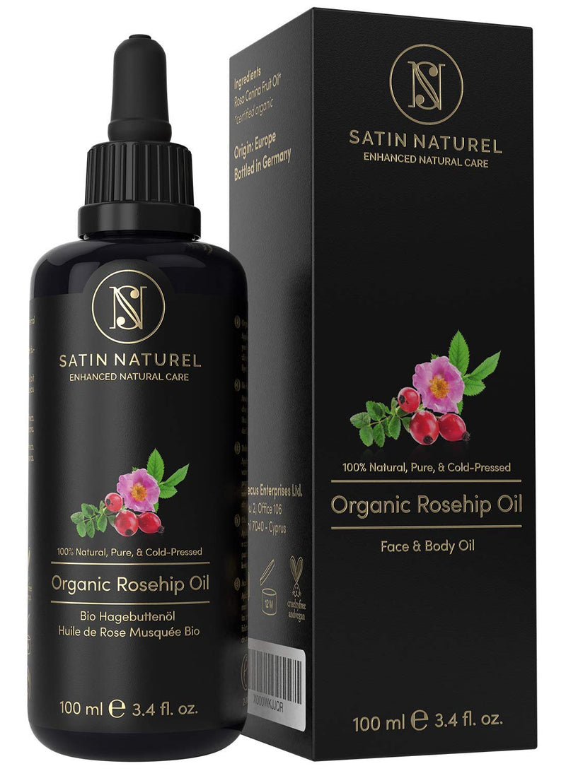 [Australia] - ORGANIC Rosehip Oil Vegan & Cold-Pressed - 100ml Violet Glass Bottle - Pure Wild Rose Oil Rich in Vitamin A, E, Omega 3,6,9 for Soft Skin, Face, Healthy Hair & Nails - Satin Naturel Natural Cosmetics 