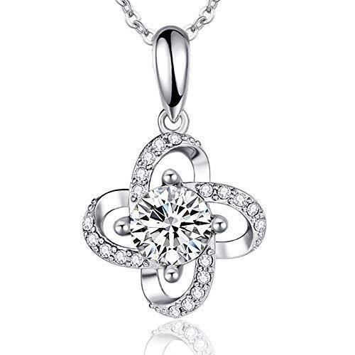 [Australia] - Bonlavie Silver Pendant Necklace, 925 Sterling Silver Flower Shape Pendant Necklace with Crystals from Austrian for Women Girls, 40 + 5 cm Chain 