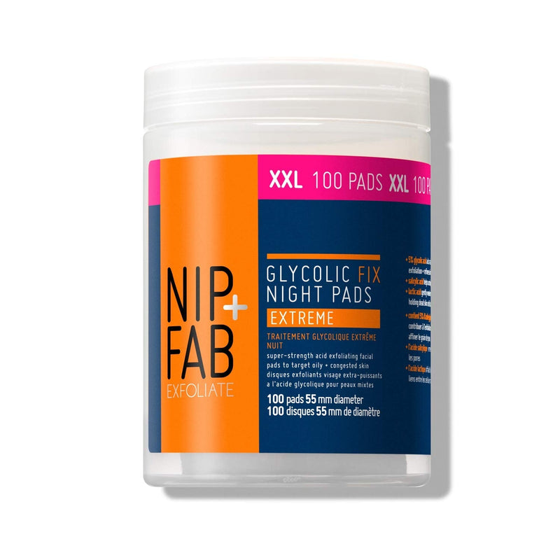 [Australia] - Nip + Fab Glycolic Acid Night Pads for Face with Salicylic, Hyaluronic Acid, Exfoliating Resurfacing AHA Facial Pad for Skin Toning Blemish Control Pigmentation, 100 Supersize Pads, Extreme 