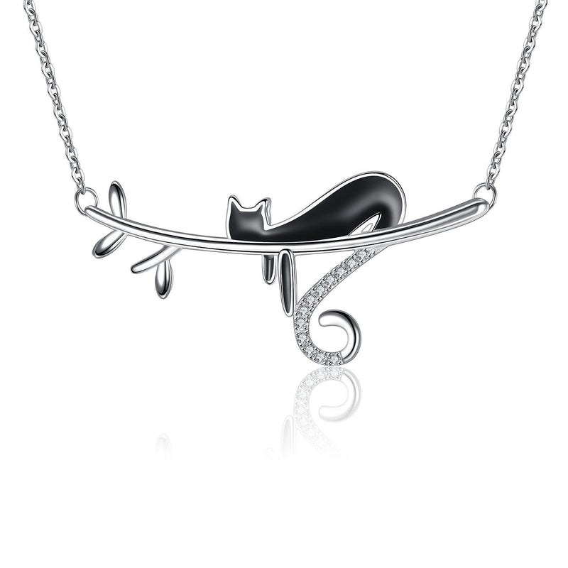 [Australia] - VIKI LYNN Women Girls 925 Sterling Silver Cubic Zirconia Black Cat Necklace 