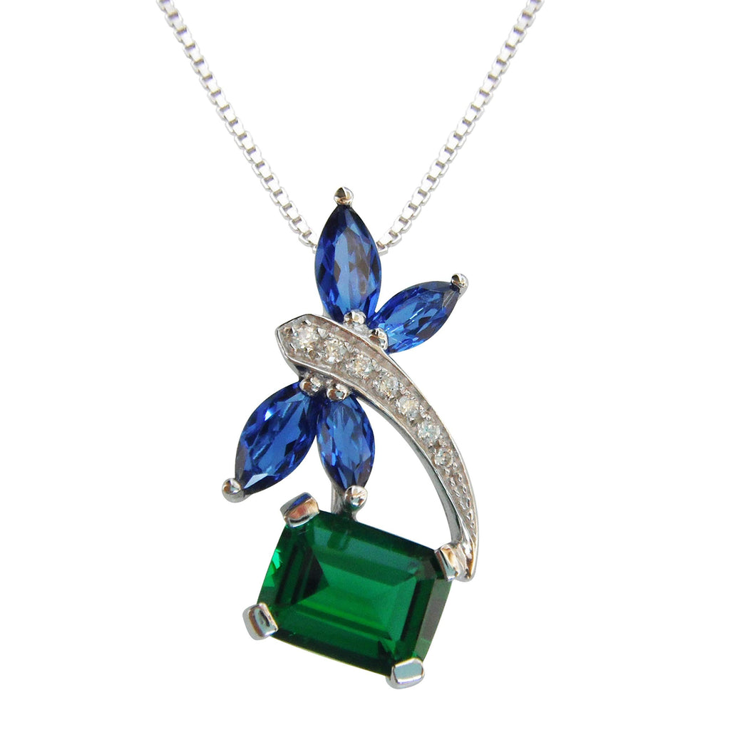 [Australia] - Navachi 925 Sterling Silver 18k White Gold Plated 2.5ct Pear Emerald Ruby Sapphire Dragonfly Necklace Pendant 18" Green 