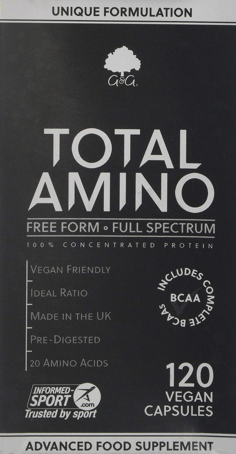 [Australia] - Total Amino | Full Spectrum Amino Acids Capsules | BCAA | Free Form Amino Acids | 120 Vegan Capsules | G&G Vitamins 