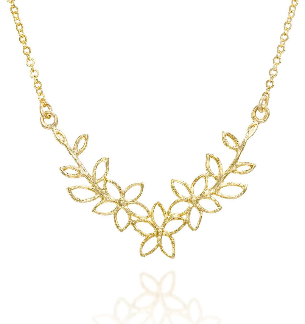 [Australia] - Stera Jewelry Graceful Flowers Pendant 14k Gold Plated Silver Garland Necklace, 18 + 4 Inches 