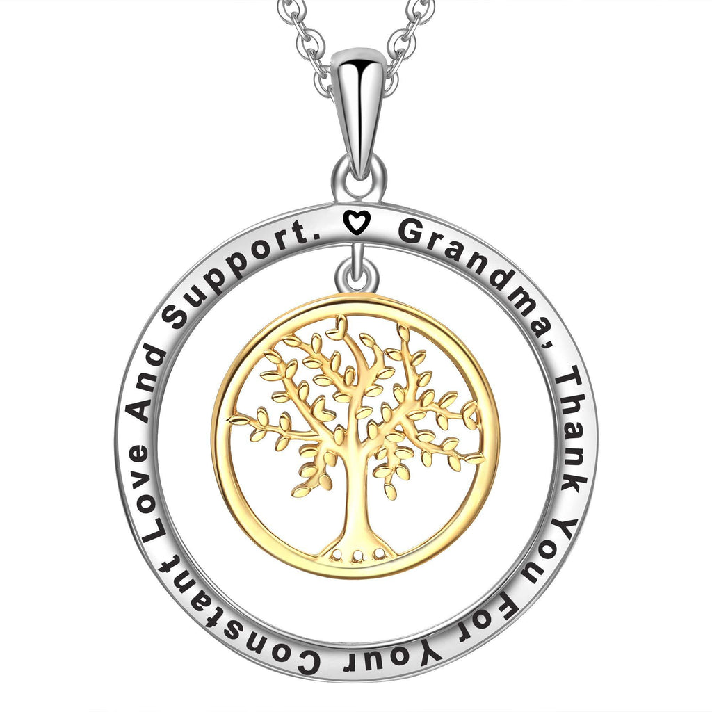 [Australia] - LOVORDS Women 925 Sterling Silver Bicolor Family Tree of Life Personalized Engraving Name Customizable Necklace Gift for Mum Wife Grandma Girlfriend Her "Grandma, Thank You For Your Constant Love And Support." 