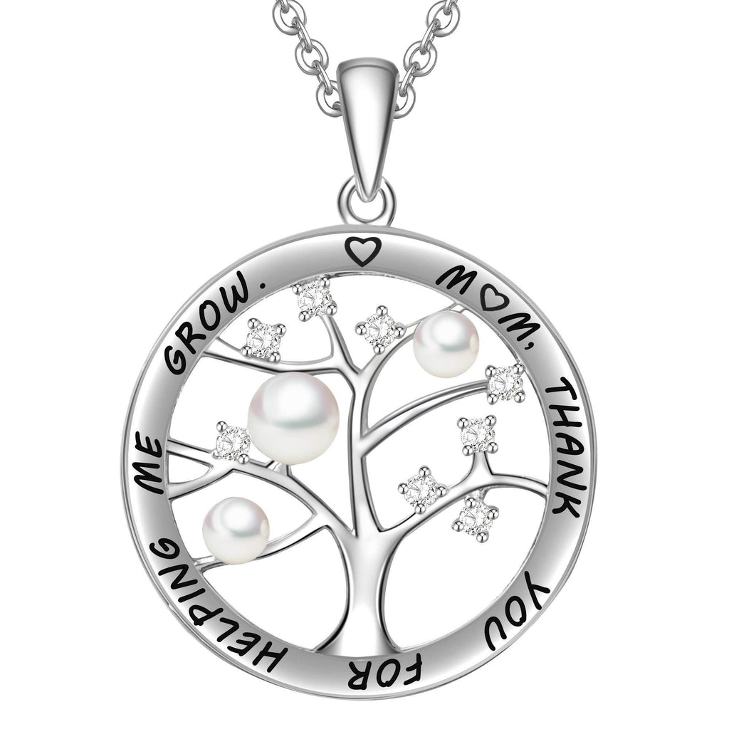 [Australia] - LOVORDS Women 925 Sterling Silver Freshwater Pearl 3-4mm Family Tree of Life Personalized Engraving Name Customizable Pendant Necklace Gift for Mum Wife Grandma Girlfriend Her "M♡M, THANK YOU FOR HELPING ME GROW." 