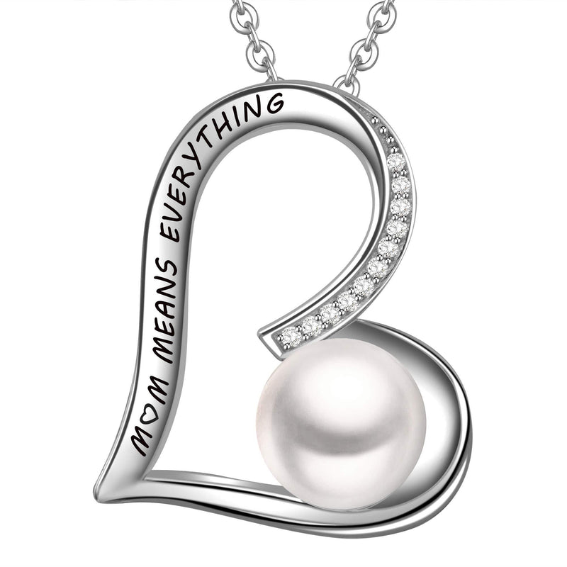 [Australia] - LOVORDS Women 925 Sterling Silver Freshwater Pearl 9mm Heart Personalized Engraving Name Customizable Pendant Necklace Gift for Mum Wife Grandma Girlfriend Her "M♡M MEANS EVERYTHING" 