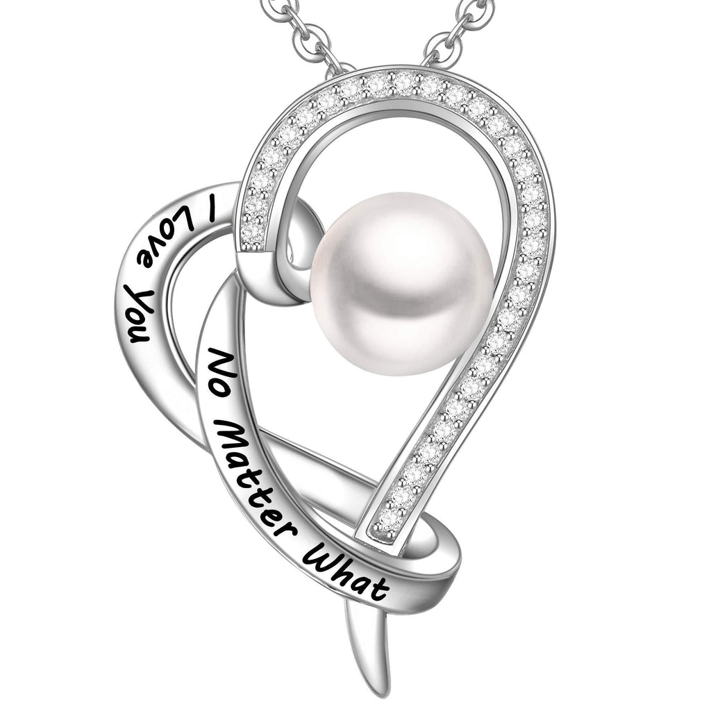 [Australia] - LOVORDS Women 925 Sterling Silver Freshwater Pearl 8mm Heart Pendant Necklace Engraved Gift for Her Girlfriend Wife 